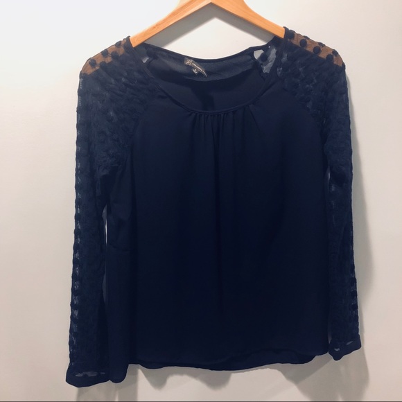 🌵Adrianna Papell | Navy Rosette Sleeve Blouse - Picture 2 of 7